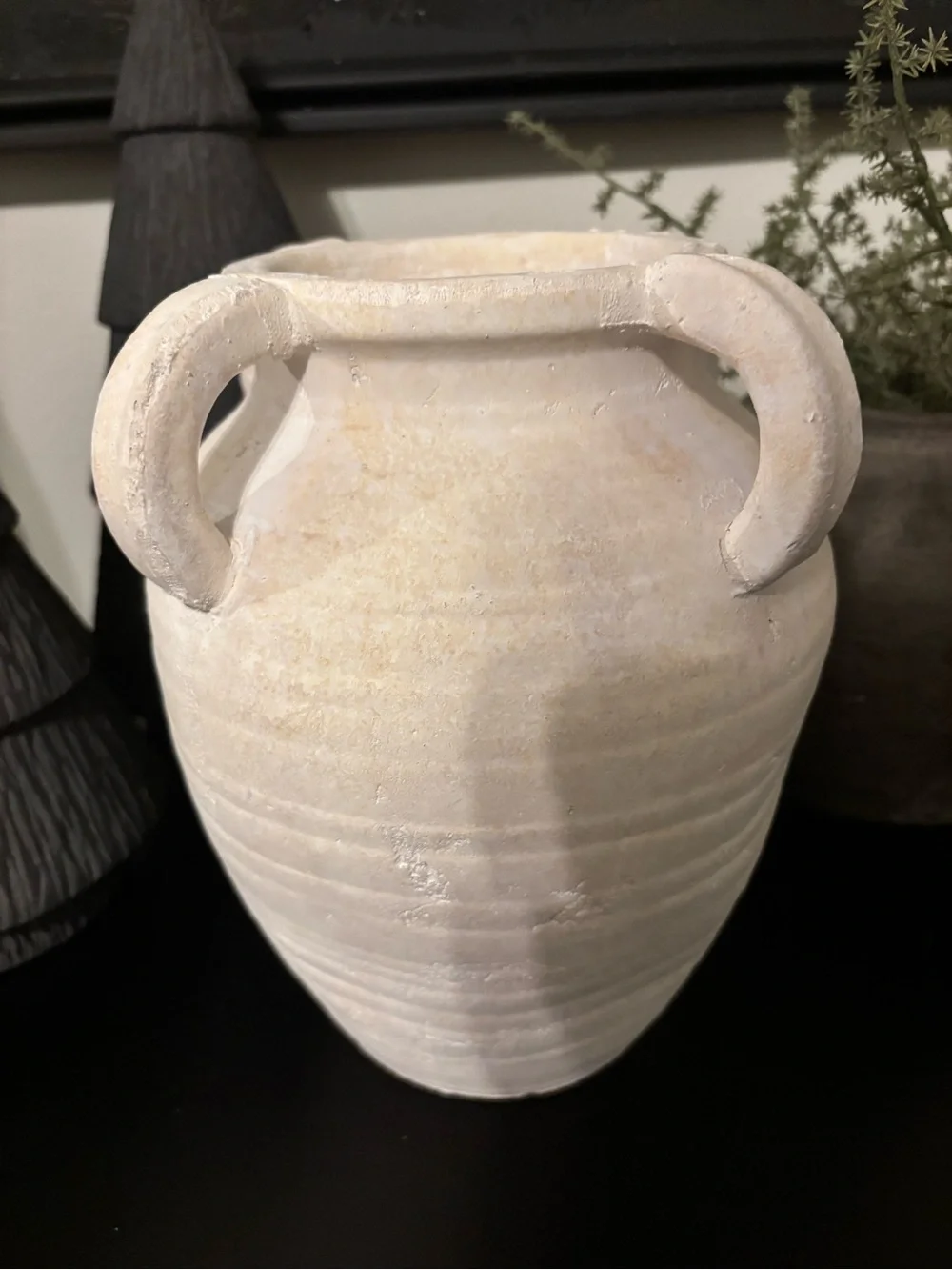 Neutral White Vintage Style Ceramic Four Handled Vase-Small